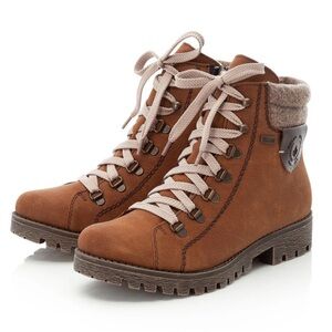 Size 10 (42) Rieker 785F8 Tan Zip Up Lace Up Fleece Lined Ankle Boot